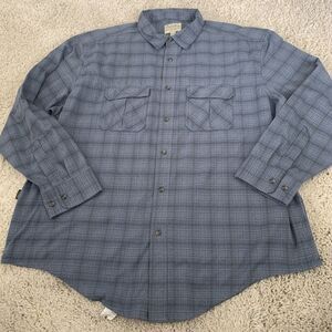 Cabelas Shirt Men XXL Plaid Long Sleeve Nylon Polyester Fuzzy Flannel Blue Plaid
